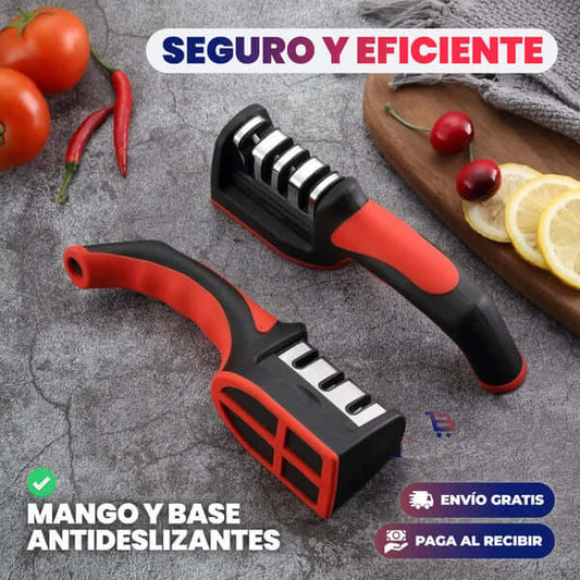 Afilador de cuchillos de 3 Pasos y lleva de regalo un rociador de aceite de oliva